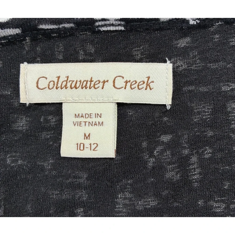 Coldwater Creek Womens Black White Ruched V-Neck‎ Top Size M 10-12 3/4 Slv